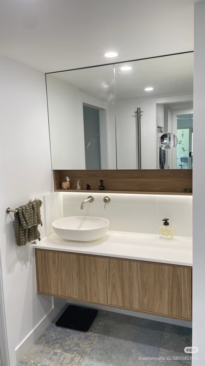 Soft LED lighting installed around a bathroom vanity mirror